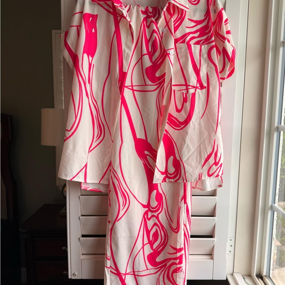 SHEIN Pink and White Abstract Pantsuit